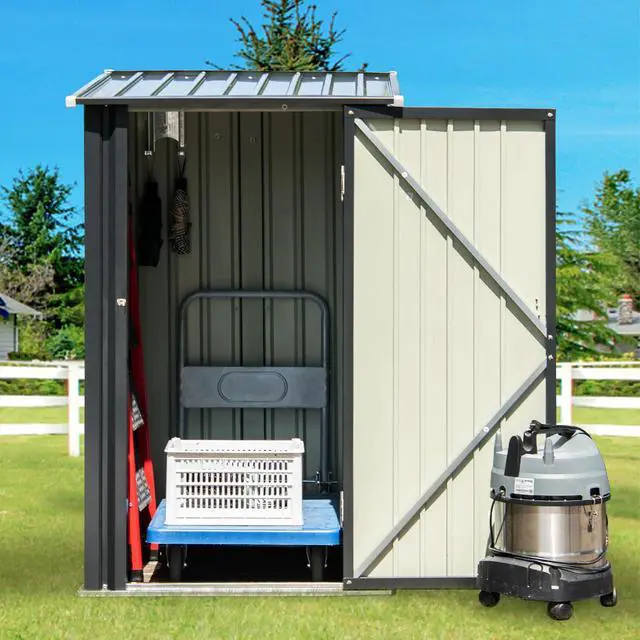 Alt view image 2 of 6 - Outdoor Storage Shed, 3 x 3 FT Metal Steel Garden Shed with Single Lockable Door, Small Shed Outdoor Steel Utility Tool Shed for Backyard Patio Garden Lawn, Grey