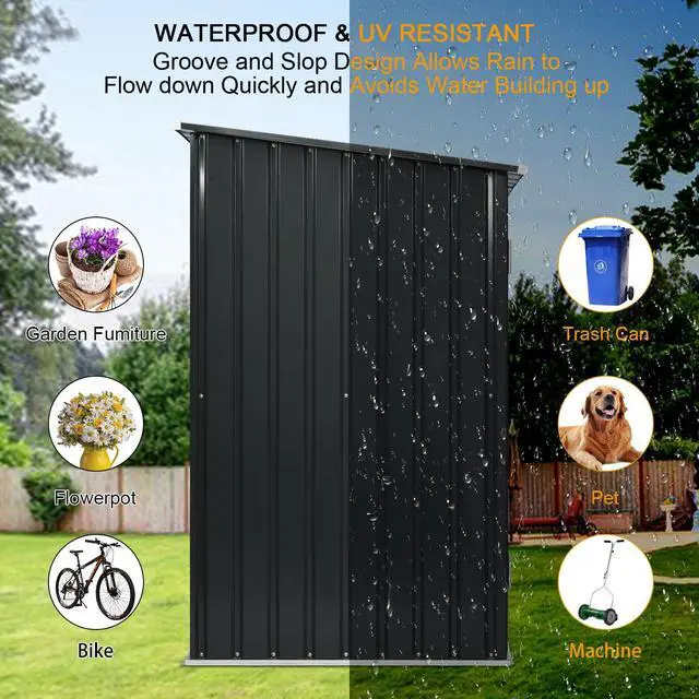 Alt view image 3 of 6 - Outdoor Storage Shed, 3 x 3 FT Metal Steel Garden Shed with Single Lockable Door, Small Shed Outdoor Steel Utility Tool Shed for Backyard Patio Garden Lawn, Grey