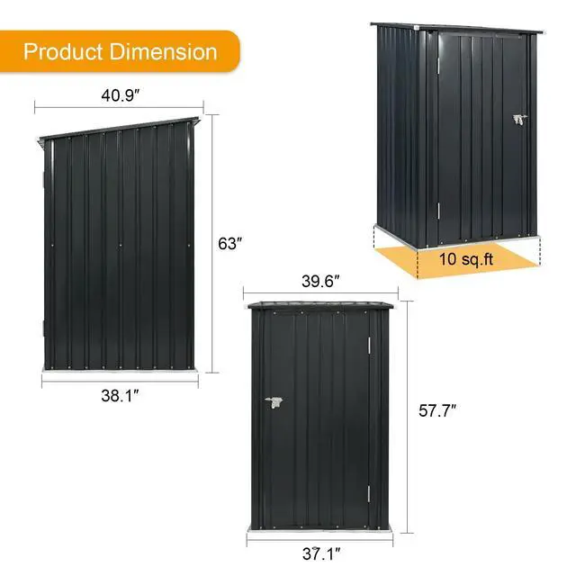 Alt view image 5 of 6 - Outdoor Storage Shed, 3 x 3 FT Metal Steel Garden Shed with Single Lockable Door, Small Shed Outdoor Steel Utility Tool Shed for Backyard Patio Garden Lawn, Grey