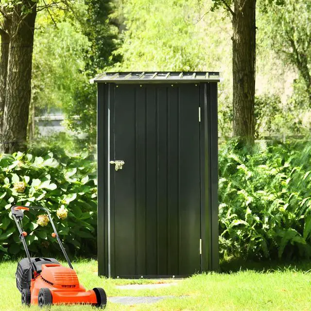 Alt view image 6 of 6 - Outdoor Storage Shed, 3 x 3 FT Metal Steel Garden Shed with Single Lockable Door, Small Shed Outdoor Steel Utility Tool Shed for Backyard Patio Garden Lawn, Grey