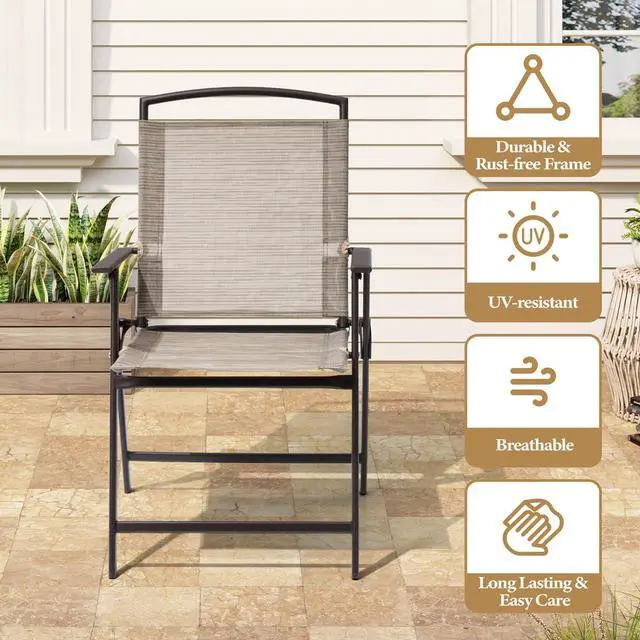 Alt view image 6 of 6 - 5 Piece Patio Dining Set with 4 Folding Chairs and Table Outdoor Dining Furniture with Square Glass Tabletop, Umbrella Hole for Bistro, Garden, Backyard, Deck (Beige)