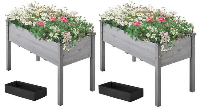 Main image of Elevated Planter Bed Outdoor, Wooden Raised Garden Bed, Rectangle Raised Bed with Stable Structure Wooden Garden Box Standing Planter for Garden/Patio/Backyard/Outdoor,2pcs
