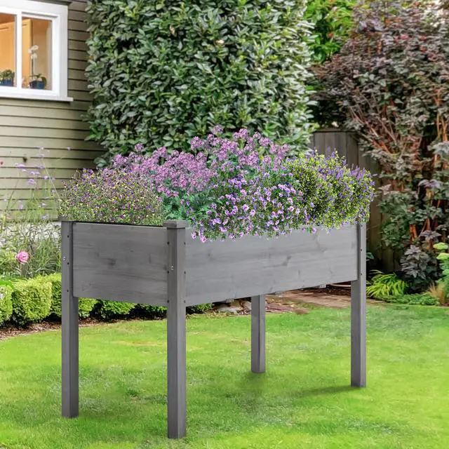 Alt view image 2 of 6 - Elevated Planter Bed Outdoor, Wooden Raised Garden Bed, Rectangle Raised Bed with Stable Structure Wooden Garden Box Standing Planter for Garden/Patio/Backyard/Outdoor,2pcs