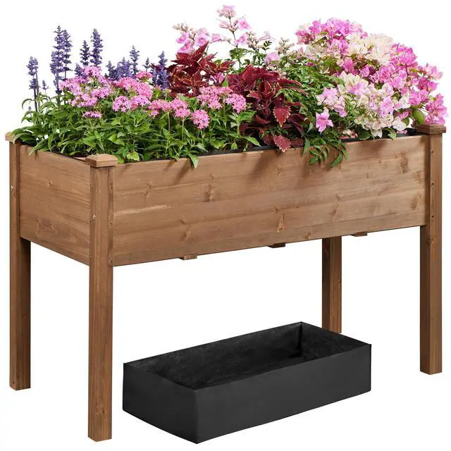 Alt view image 5 of 6 - Wooden Garden Planter Boxes 48 X 23 X 30in Elevated Raised Garden Bed Outdoor with Legs Wooden Gardening Box for Flower/Vegetable/Herb/Tomato/Backyard/Patio, 2pcs