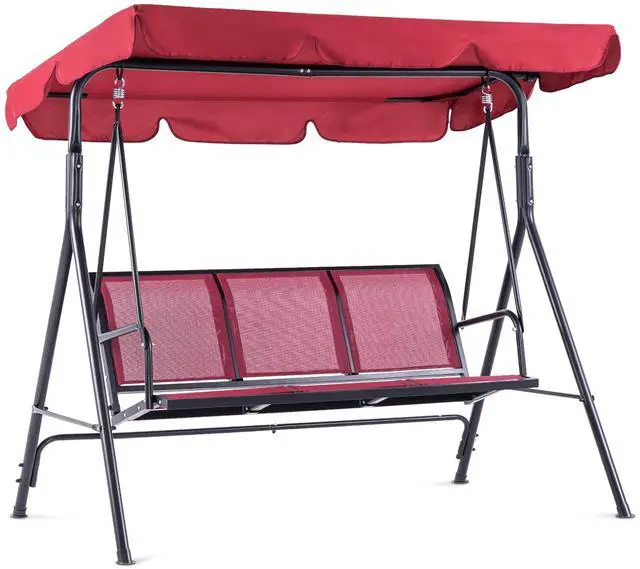 Main image of Outdoor Patio Canopy Swing Chair 3-Person, Steel Frame Textilence Seats Swing Glider, 4507 (Burgundy)