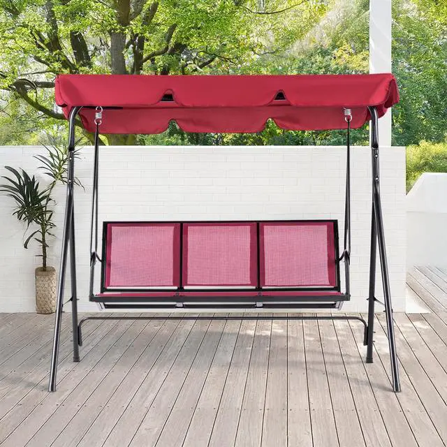 Alt view image 3 of 6 - Outdoor Patio Canopy Swing Chair 3-Person, Steel Frame Textilence Seats Swing Glider, 4507 (Burgundy)