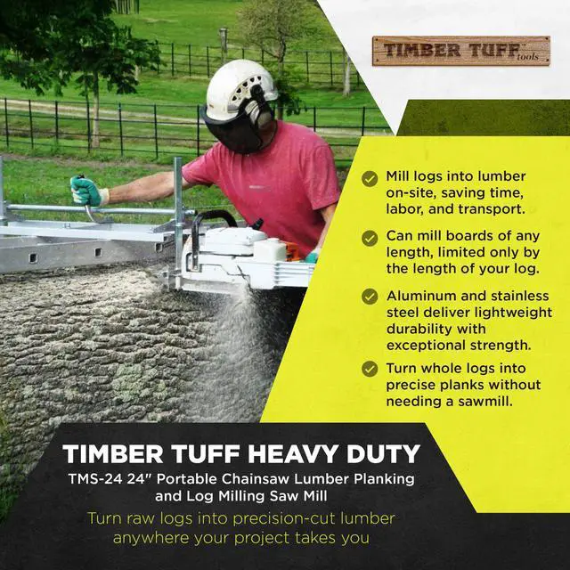 Alt view image 2 of 6 - Portable Sawmill 24-Inch Chainsaw Milling Attachment, Adjustable Lumber Cutting Guide for Logs and Wood Planks, TMS-24, Silver