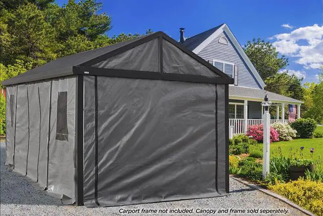 Alt view image 2 of 6 - 12' x 20' Samara Carport Canopy Fabric Wall Enclosure Kit, Grey (135-9165845)