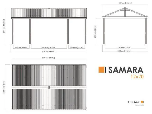 Alt view image 5 of 6 - 12' x 20' Samara Carport Canopy Fabric Wall Enclosure Kit, Grey (135-9165845)