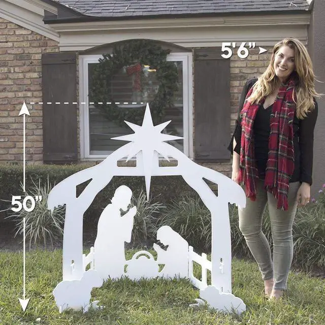 Alt view image 5 of 6 - Outdoor Nativity Set. Weatherproof Outdoor Nativity Scene Christmas Decor for Yards & Lawns. Made in USA, Durable Materials, Simple Assembly, Compact Storage. White. Solid Plastic