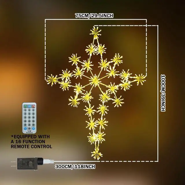 Alt view image 2 of 6 - Large 39"x29.5" Twinkle 464 LED Bethlehem Star Super-Bright Warm White LEDs Outdoor Christmas Decoration with 16 Functions Waterproof for Home Party Wall Hanging