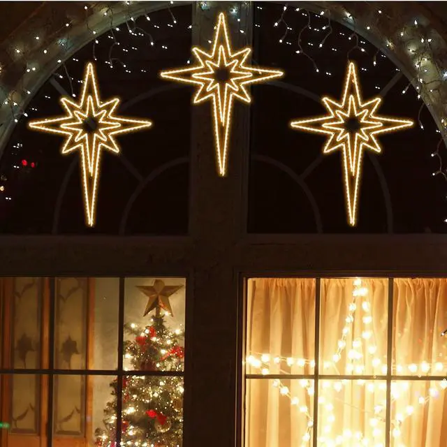 Alt view image 3 of 6 - Large 43"x32" Twinkle 216 LED Bethlehem Star,Super-Bright Warm White LEDs Outdoor Christmas Decoration with 11 Functions and Timer Waterproof for Home Party Wall Hanging
