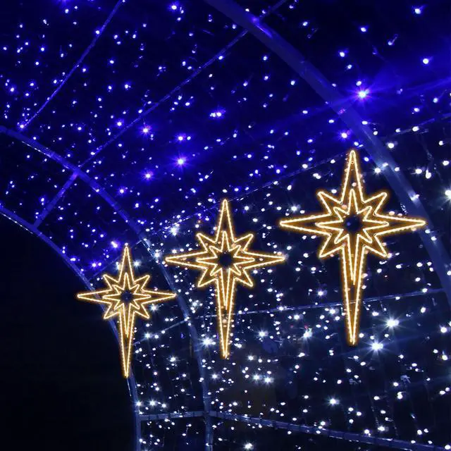 Alt view image 4 of 6 - Large 43"x32" Twinkle 216 LED Bethlehem Star,Super-Bright Warm White LEDs Outdoor Christmas Decoration with 11 Functions and Timer Waterproof for Home Party Wall Hanging