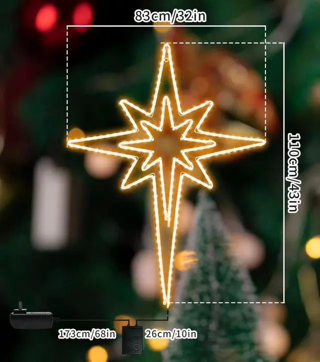 Alt view image 6 of 6 - Large 43"x32" Twinkle 216 LED Bethlehem Star,Super-Bright Warm White LEDs Outdoor Christmas Decoration with 11 Functions and Timer Waterproof for Home Party Wall Hanging