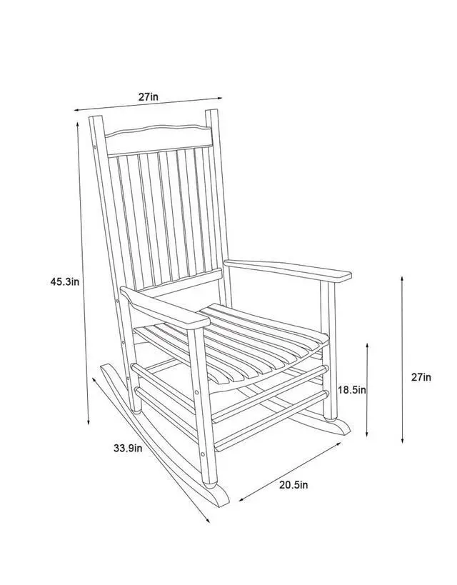 Alt view image 2 of 5 - A001BK Black Wood Porch Rocker/Outdoor Rocking Chair - Easy to Assemble - Comfortable Size - Outdoor or Indoor Use