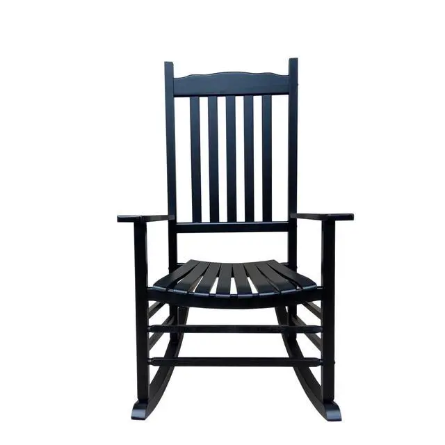 Alt view image 3 of 5 - A001BK Black Wood Porch Rocker/Outdoor Rocking Chair - Easy to Assemble - Comfortable Size - Outdoor or Indoor Use