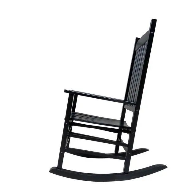 Alt view image 4 of 5 - A001BK Black Wood Porch Rocker/Outdoor Rocking Chair - Easy to Assemble - Comfortable Size - Outdoor or Indoor Use