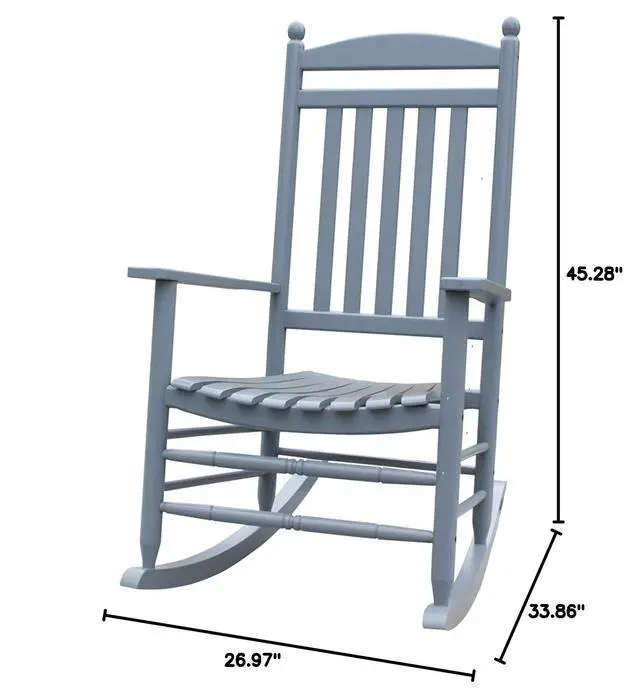 Alt view image 3 of 6 - Rocking Rocker-A040GY Grey Wood Porch Rocker/Outdoor Rocking Chair -Easy to Assemble-Comfortable Size-Outdoor or Indoor Use