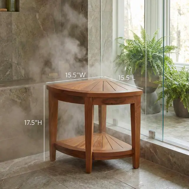 Alt view image 3 of 6 - Hanna Corner Spa Shower Stool in Solid Teak Wood, 18" H