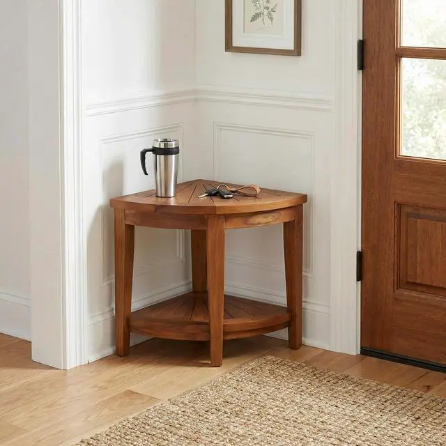 Alt view image 5 of 6 - Hanna Corner Spa Shower Stool in Solid Teak Wood, 18" H