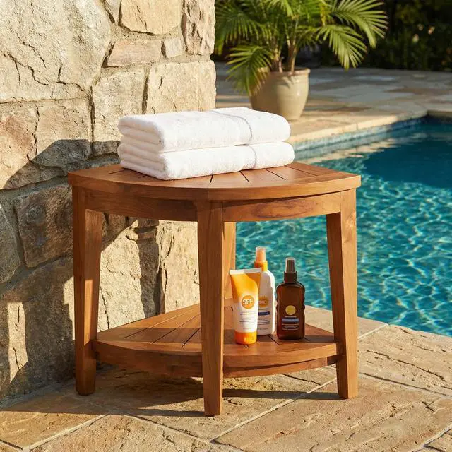 Alt view image 6 of 6 - Hanna Corner Spa Shower Stool in Solid Teak Wood, 18" H
