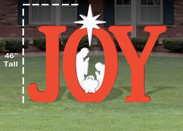 Alt view image 2 of 3 - All-Weather Red Joy Nativity, Waterproof, Made in USA, 46 inches Tall, Durable Material, Simple Assembly, Easy Storage, Yard Art Joy Nativity Set