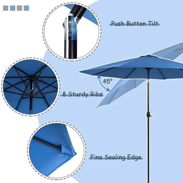 Alt view image 5 of 6 - 3-Piece Outdoor Patio Bar Set Black Brown Wicker Bar Table Set Patio Furniture Set Outdoor Bar and Two Stools with Cushions and 9 FT Patio Umbrella, Dark Blue