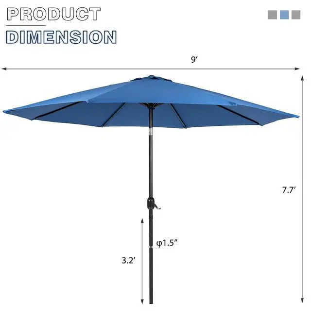 Alt view image 6 of 6 - 3-Piece Outdoor Patio Bar Set Black Brown Wicker Bar Table Set Patio Furniture Set Outdoor Bar and Two Stools with Cushions and 9 FT Patio Umbrella, Dark Blue