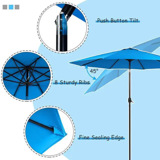 Alt view image 6 of 6 - 3-Piece Outdoor Patio Bar Set Black Brown Wicker Bar Table Set Patio Furniture Set Outdoor Bar and Two Stools with Cushions and 9 FT Patio Umbrella, Sky Blue