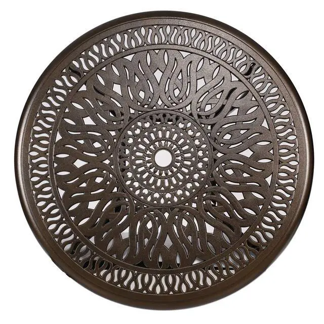 Alt view image 3 of 6 - 35 Round Cast Aluminum Dining Table, Outdoor Patio Retro Bistro Dining Table with 2 Umbrella Hole