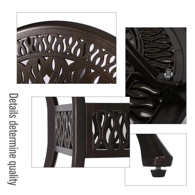 Alt view image 4 of 6 - 35 Round Cast Aluminum Dining Table, Outdoor Patio Retro Bistro Dining Table with 2 Umbrella Hole