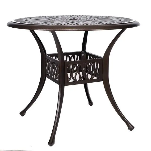 Alt view image 5 of 6 - 35 Round Cast Aluminum Dining Table, Outdoor Patio Retro Bistro Dining Table with 2 Umbrella Hole