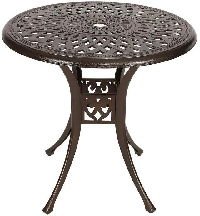 Main image of 31 Round Cast Aluminum Dining Table, Outdoor Patio Retro Bistro Dining Table with 2 Umbrella Hole
