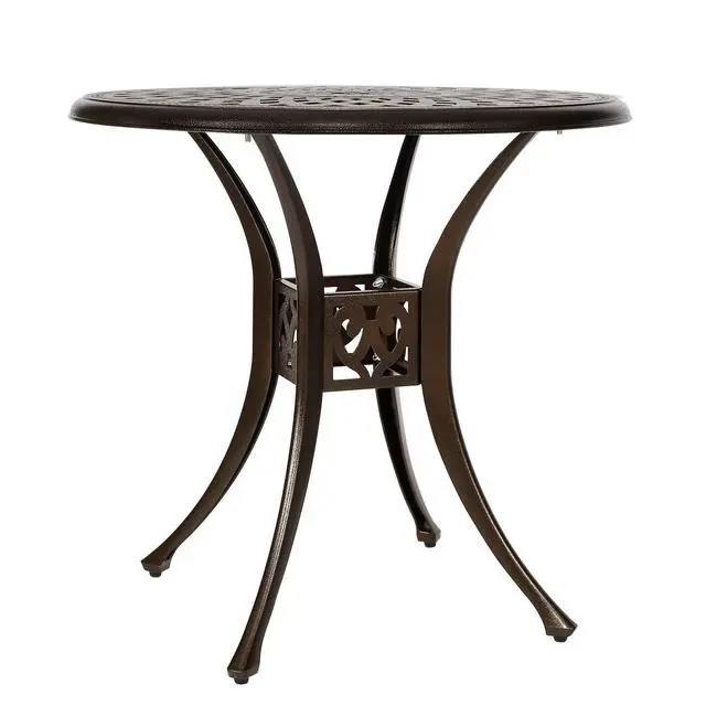 Alt view image 2 of 6 - 31 Round Cast Aluminum Dining Table, Outdoor Patio Retro Bistro Dining Table with 2 Umbrella Hole