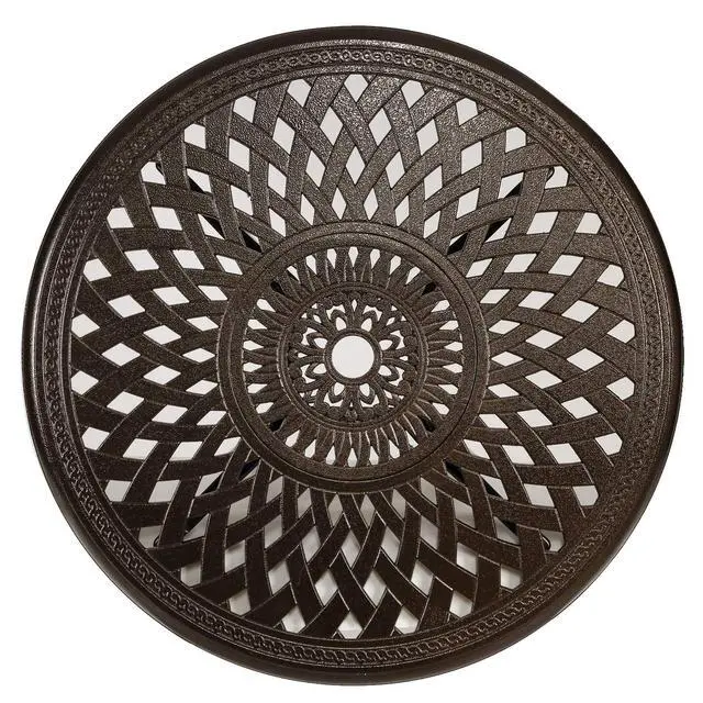 Alt view image 4 of 6 - 31 Round Cast Aluminum Dining Table, Outdoor Patio Retro Bistro Dining Table with 2 Umbrella Hole