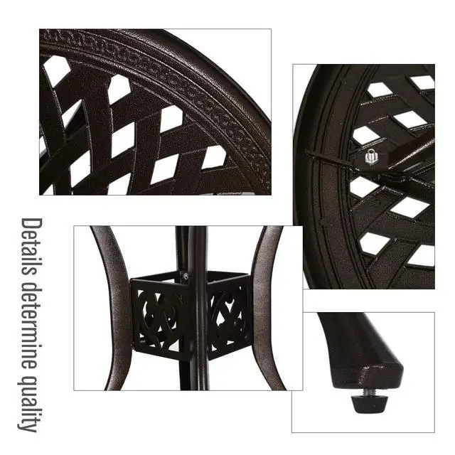 Alt view image 5 of 6 - 31 Round Cast Aluminum Dining Table, Outdoor Patio Retro Bistro Dining Table with 2 Umbrella Hole
