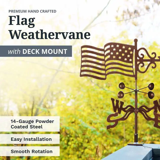 Alt view image 2 of 6 - EZ Vane Steel USA Flag Weathervane 21 Height, Includes Metal Deck Mount, Wind Cups & Brackets | Hand-Crafted and Family-Owned, Made in The USA with Triple Powder Coating, Limited