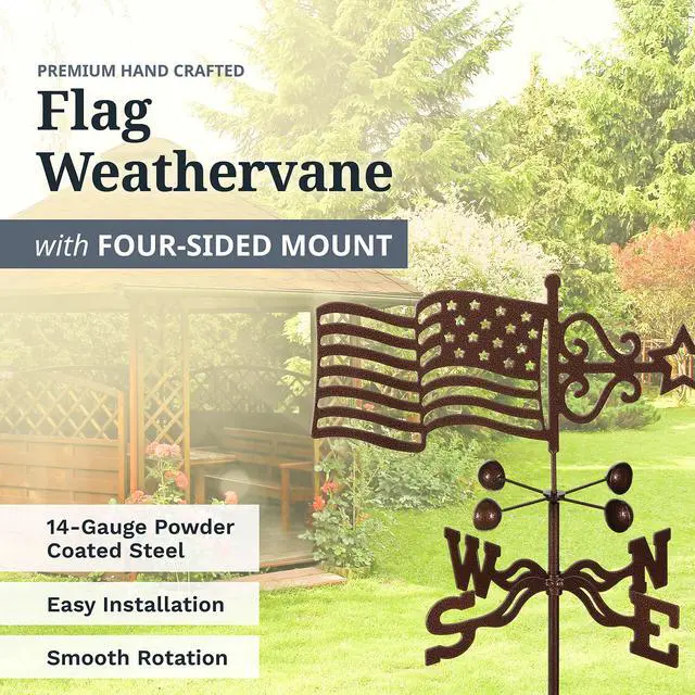 Alt view image 2 of 6 - EZ Vane Steel USA Flag Weathervane 21 Height, Includes Metal 4-Sided Mount, Wind Cups & Brackets | Hand-Crafted and Family-Owned, Made in The USA with Triple Powder Coating, Limited