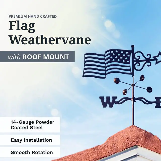 Alt view image 2 of 6 - EZ Vane Steel USA Flag Weathervane 21 Height, Includes Metal Roof Mount, Wind Cups & Brackets | Hand-Crafted and Family-Owned, Made in The USA with Triple Powder Coating, Limited