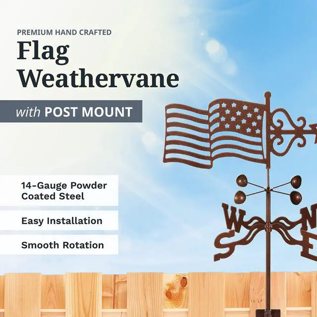 Alt view image 2 of 6 - EZ Vane Steel USA Flag Weathervane 21 Height, Includes Metal Post Mount, Wind Cups & Brackets | Hand-Crafted and Family-Owned, Made in The USA with Triple Powder Coating, Limited