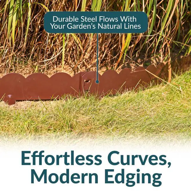 Alt view image 2 of 6 - Sunnydaze 16.7' Metal Landscape Edging Border - 5-Pack of 41.75" x 7.25" Steel Garden Edging - Brown - Scalloped