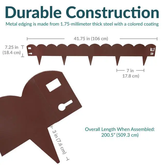 Alt view image 4 of 6 - Sunnydaze 16.7' Metal Landscape Edging Border - 5-Pack of 41.75" x 7.25" Steel Garden Edging - Brown - Scalloped