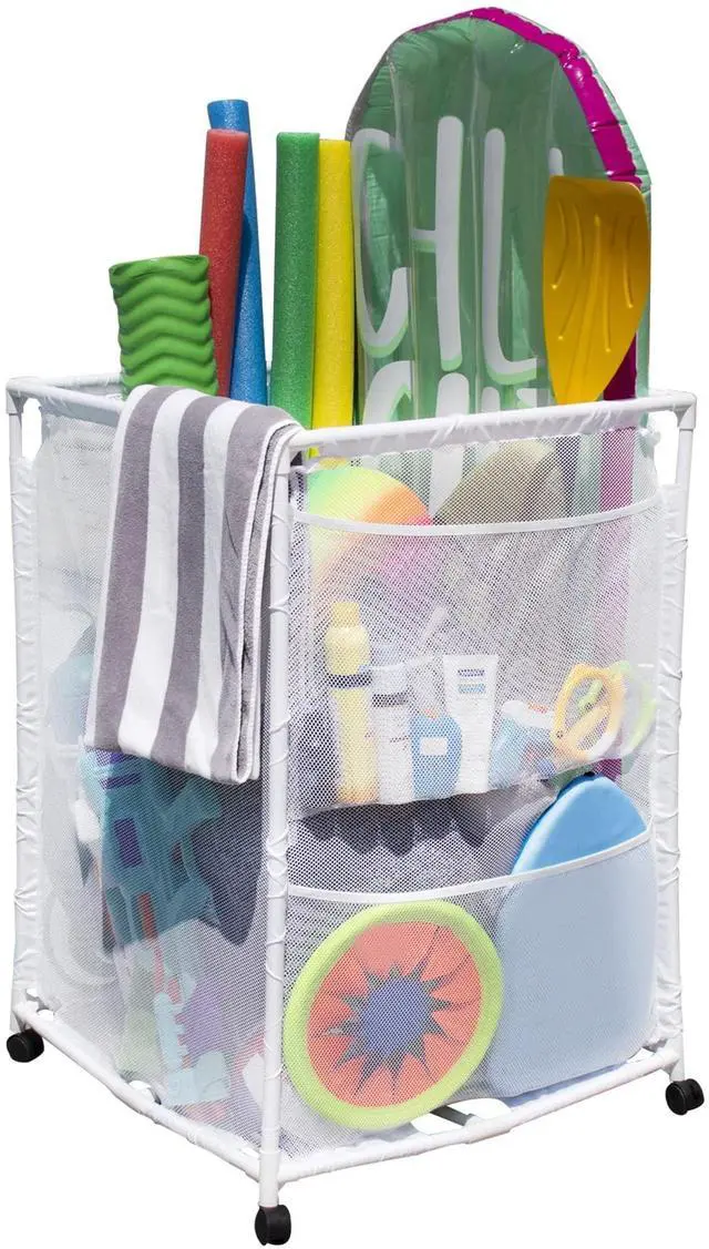 Main image of Rolling Pool Storage Organizer Bin, Medium, (25.4" W x 25.4" L x 40" H), White Style 417227