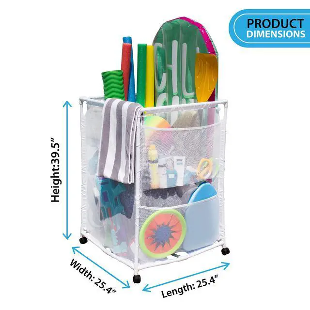 Alt view image 4 of 6 - Rolling Pool Storage Organizer Bin, Medium, (25.4" W x 25.4" L x 40" H), White Style 417227