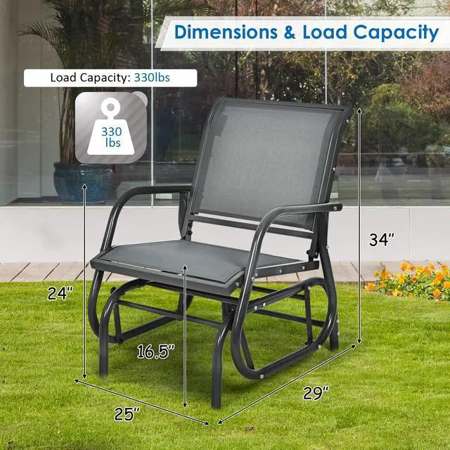 Alt view image 3 of 6 - Swing Glider Chair W/Study Metal Frame Comfortable Patio Chair Love-Seat for Garden, Porch, Backyard, Poolside, Lawn Outdoor Rocking Chair (1, Gray)