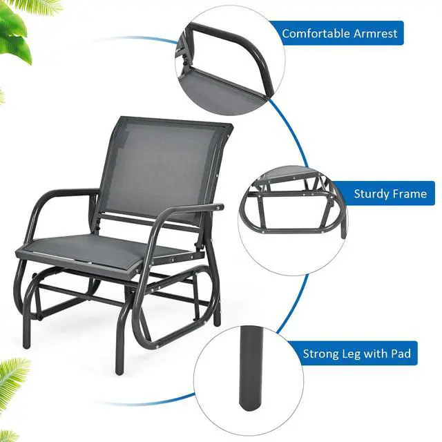 Alt view image 5 of 6 - Swing Glider Chair W/Study Metal Frame Comfortable Patio Chair Love-Seat for Garden, Porch, Backyard, Poolside, Lawn Outdoor Rocking Chair (1, Gray)