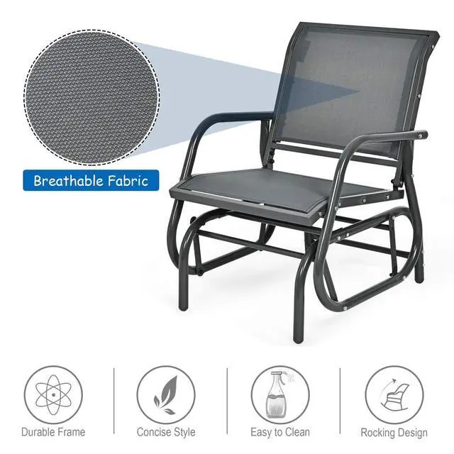 Alt view image 6 of 6 - Swing Glider Chair W/Study Metal Frame Comfortable Patio Chair Love-Seat for Garden, Porch, Backyard, Poolside, Lawn Outdoor Rocking Chair (1, Gray)