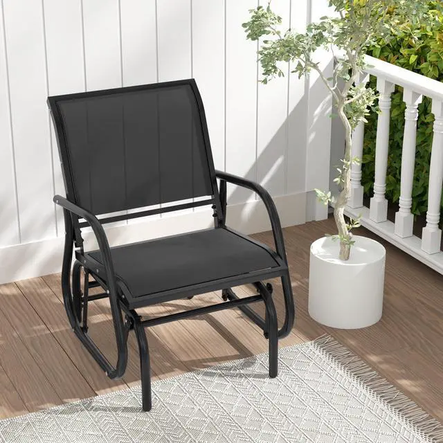 Alt view image 2 of 6 - Swing Glider Chair W/Study Metal Frame Comfortable Patio Chair Love-Seat for Garden, Porch, Backyard, Poolside, Lawn Outdoor Rocking Chair (1, Black)