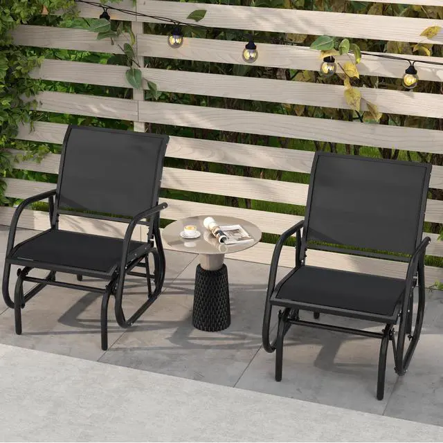 Alt view image 4 of 6 - Swing Glider Chair W/Study Metal Frame Comfortable Patio Chair Love-Seat for Garden, Porch, Backyard, Poolside, Lawn Outdoor Rocking Chair (1, Black)