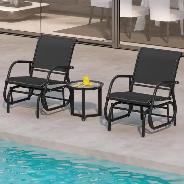 Alt view image 5 of 6 - Swing Glider Chair W/Study Metal Frame Comfortable Patio Chair Love-Seat for Garden, Porch, Backyard, Poolside, Lawn Outdoor Rocking Chair (1, Black)